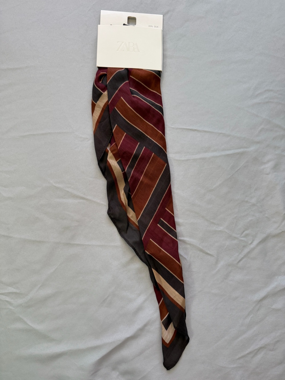 Zara Burgundy, Brown and Black Striped Silk Scarf Tie